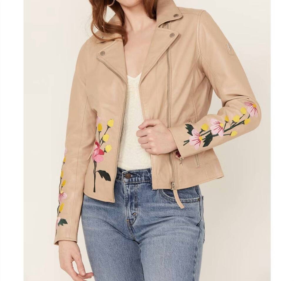 NEW MAURITIUS peonie leather jacket in light beige